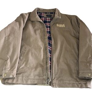 VTG Burks Bay NRA Brown Canvas Chore Trucker Jacket Flannel Lined